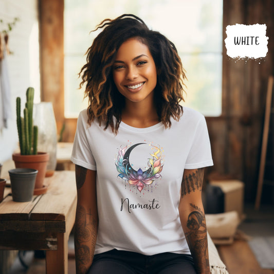 Namaste Rainbow Lotus Crescent Moon T-shirt