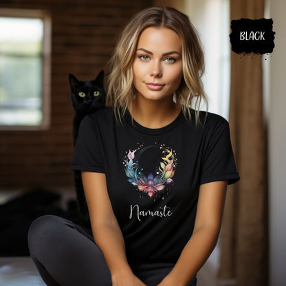 Namaste Rainbow Lotus Crescent Moon T-shirt