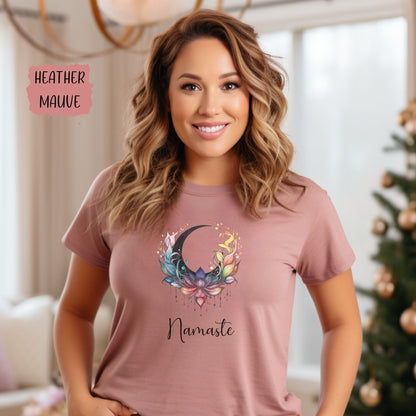 Namaste Rainbow Lotus Crescent Moon T-shirt