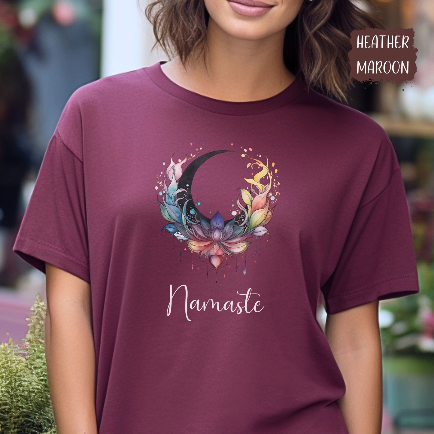 Namaste Rainbow Lotus Crescent Moon T-shirt