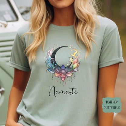 Namaste Rainbow Lotus Crescent Moon T-shirt