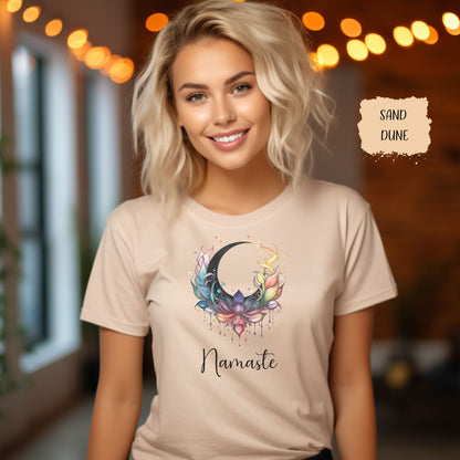 Namaste Rainbow Lotus Crescent Moon T-shirt