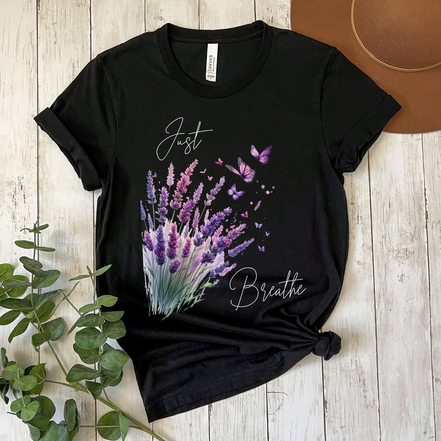 Just Breathe Purple & Pink Lavender Flower T-Shirt