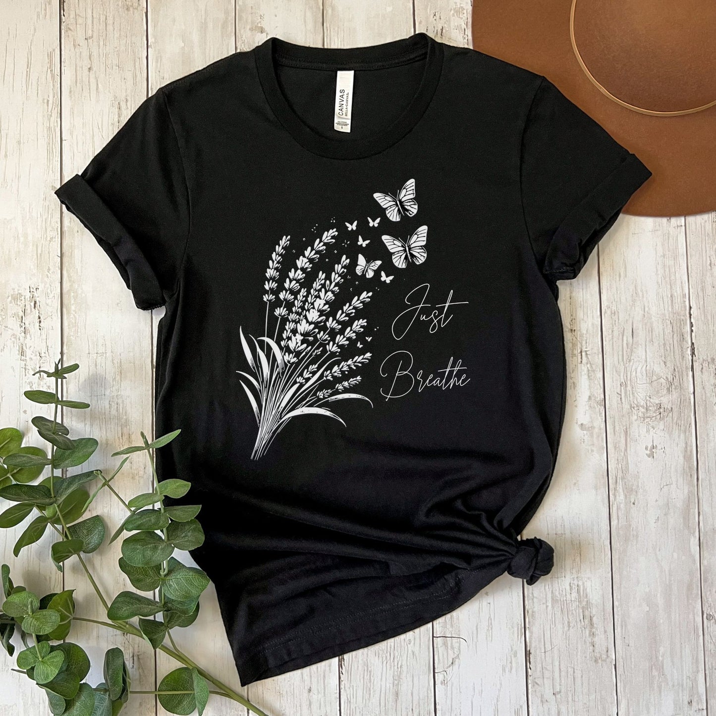 Just Breathe Lavender with Butterflies T-Shirt