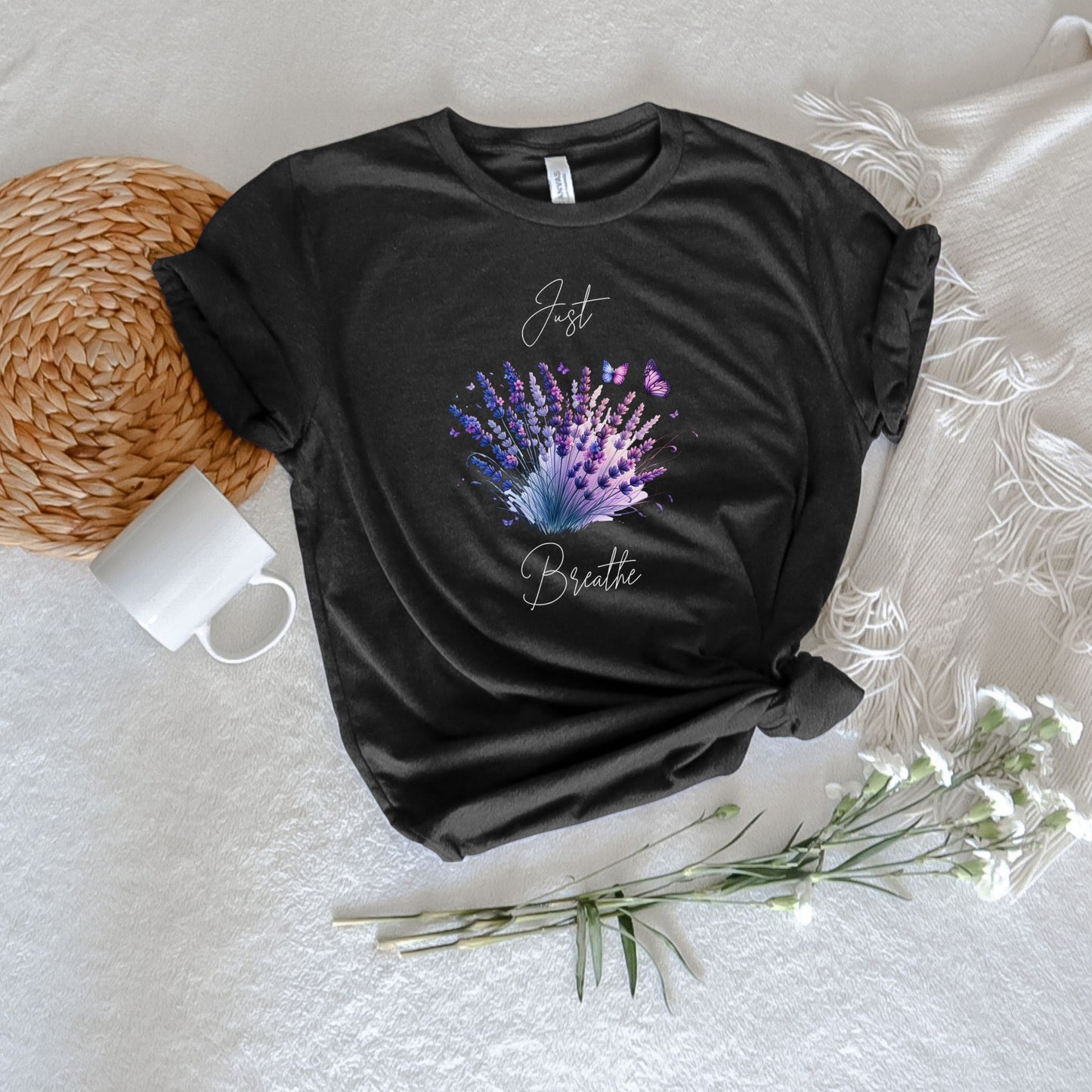 Just Breathe Purple & Blue Lavender Flower T-Shirt