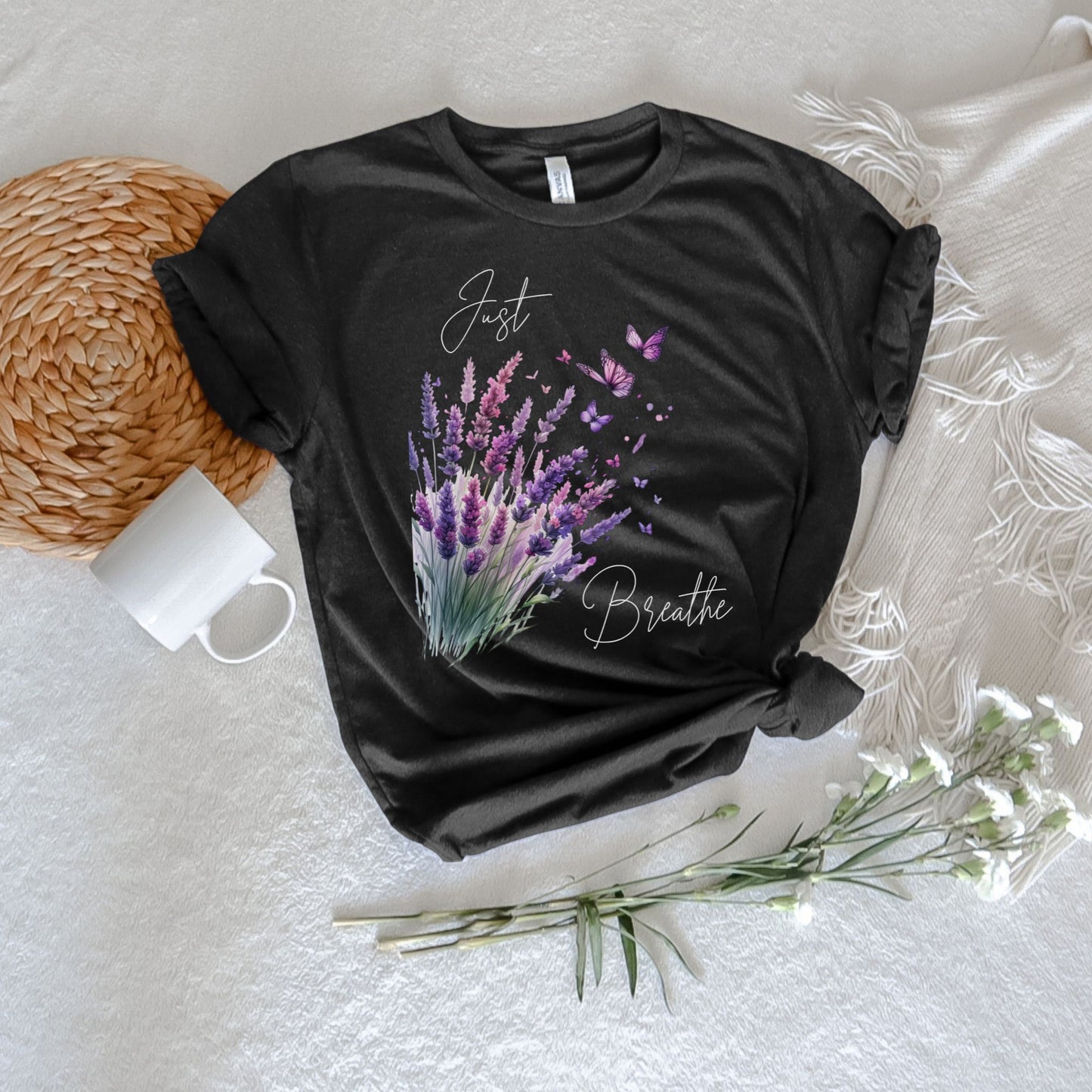 Just Breathe Purple & Pink Lavender Flower T-Shirt