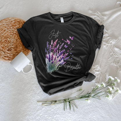 Just Breathe Purple & Pink Lavender Flower T-Shirt