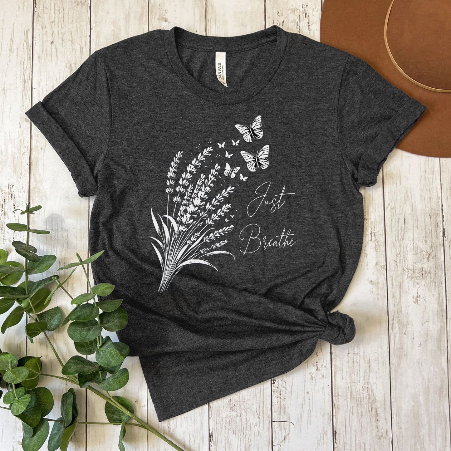 Just Breathe Lavender with Butterflies T-Shirt