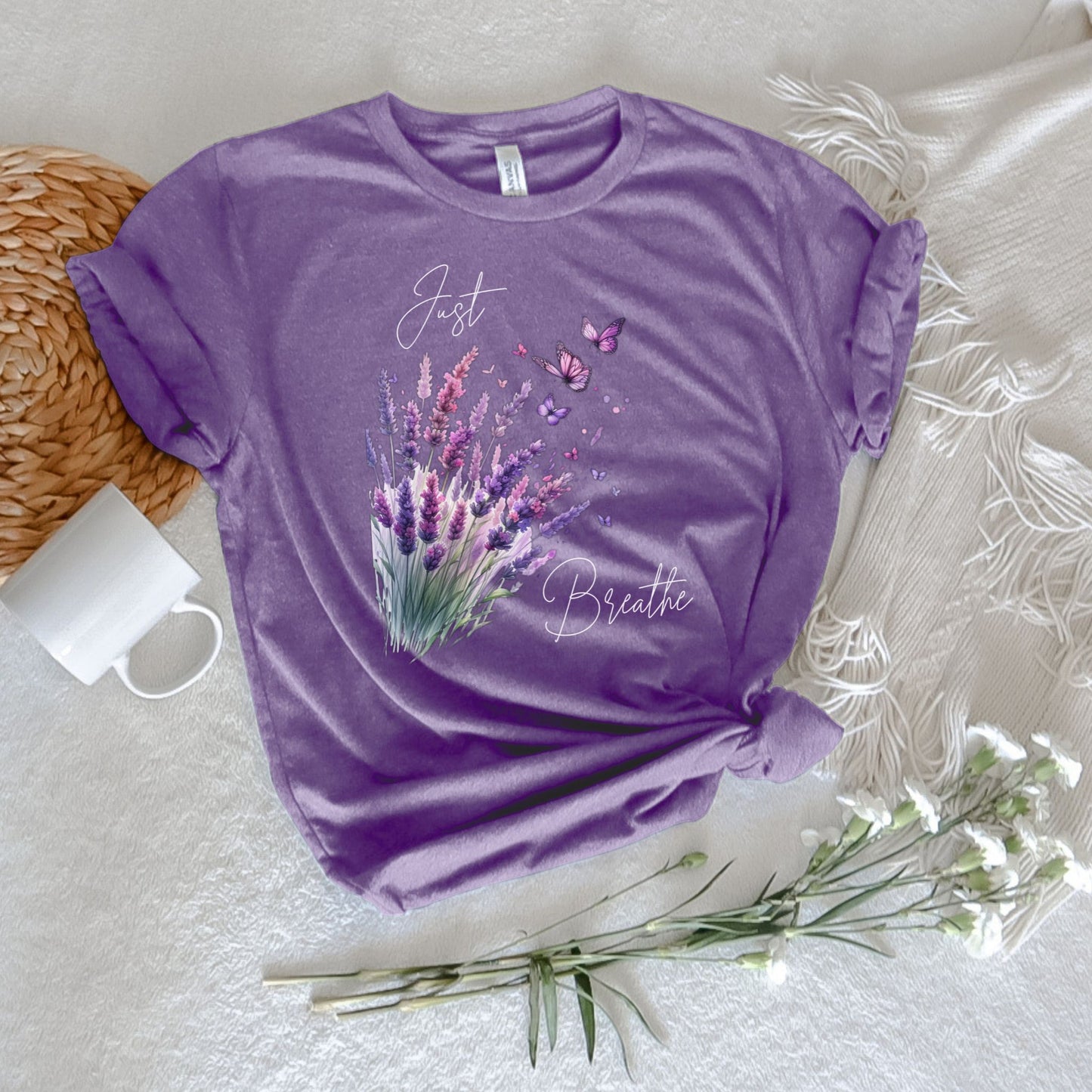 Just Breathe Purple & Pink Lavender Flower T-Shirt