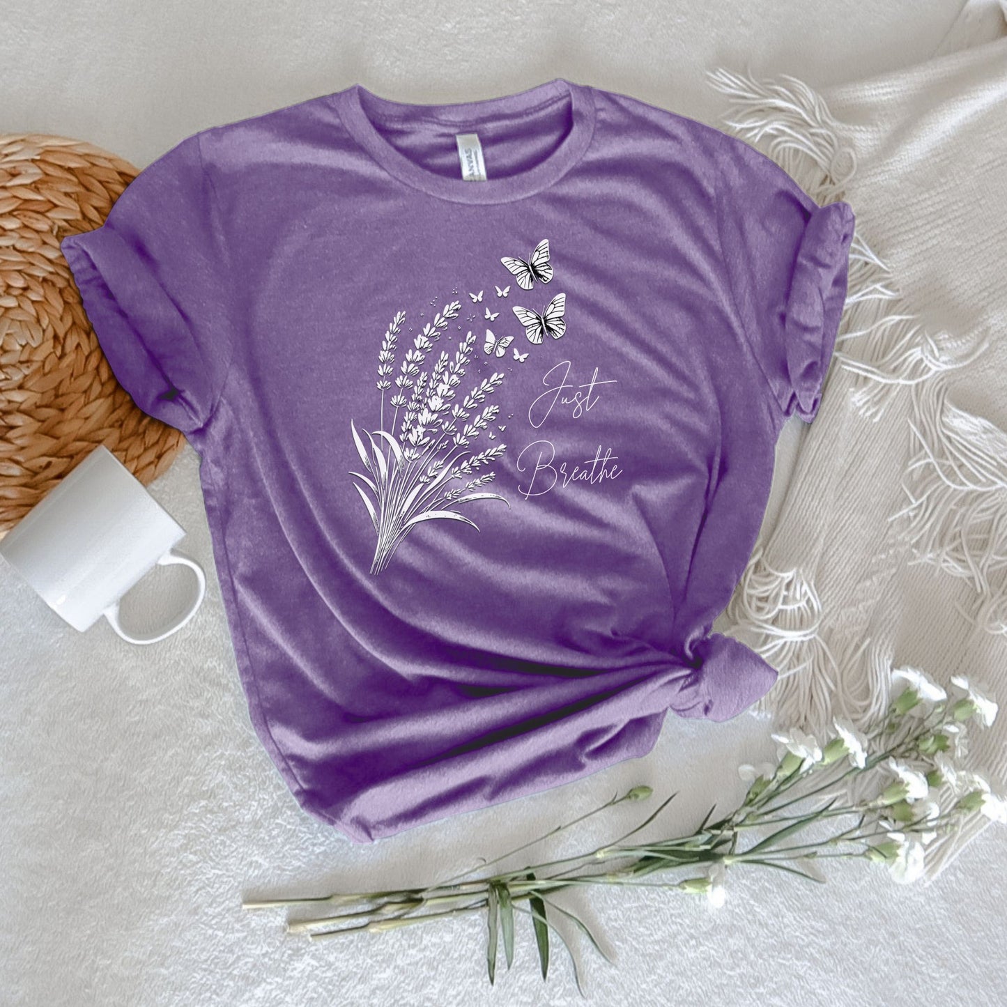 Just Breathe Lavender with Butterflies T-Shirt