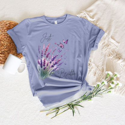 Just Breathe Purple & Pink Lavender Flower T-Shirt