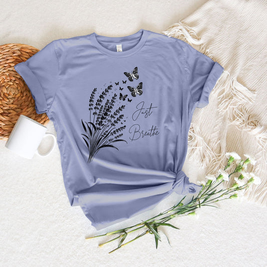 Just Breathe Lavender with Butterflies T-Shirt