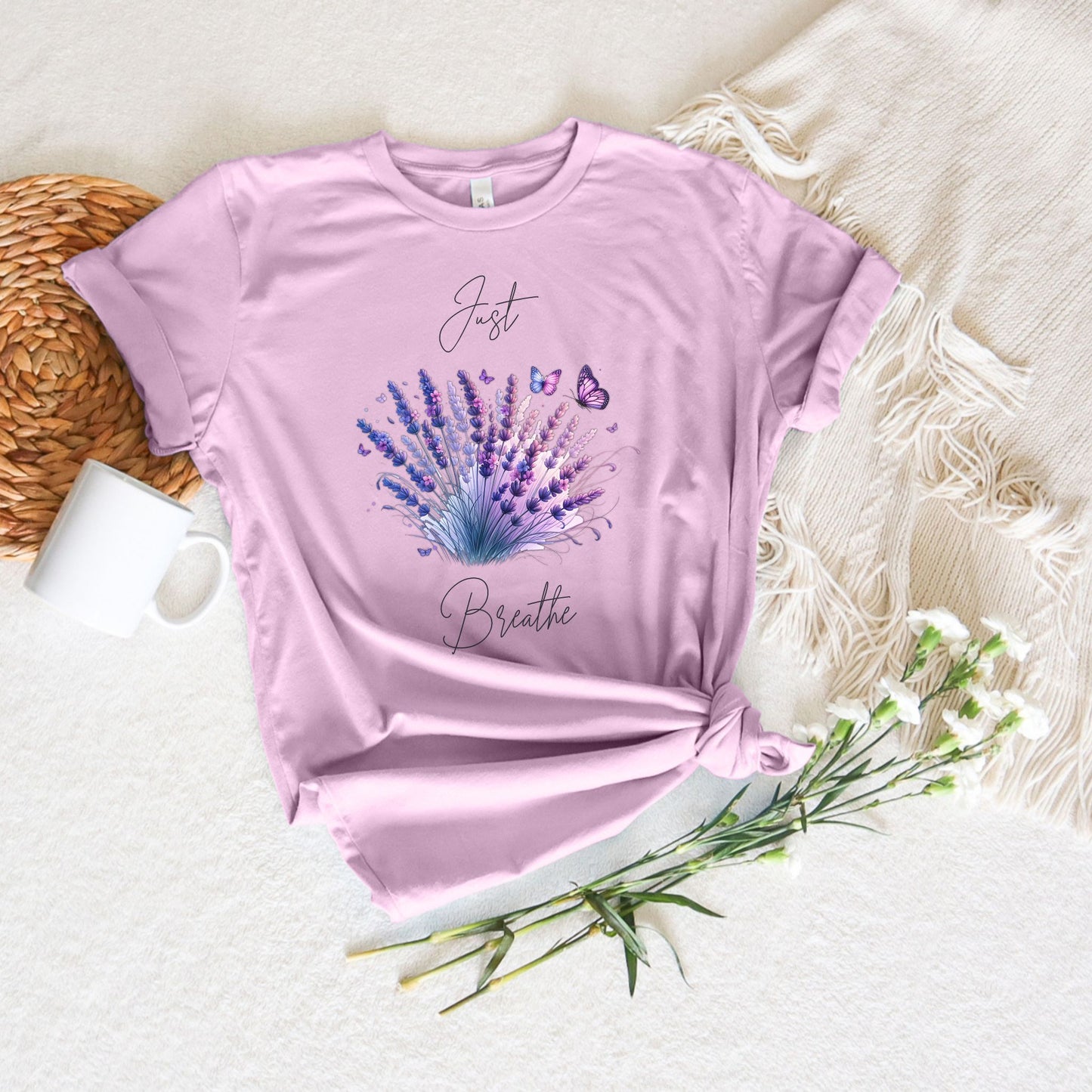 Just Breathe Purple & Blue Lavender Flower T-Shirt