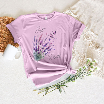 Just Breathe Purple & Pink Lavender Flower T-Shirt