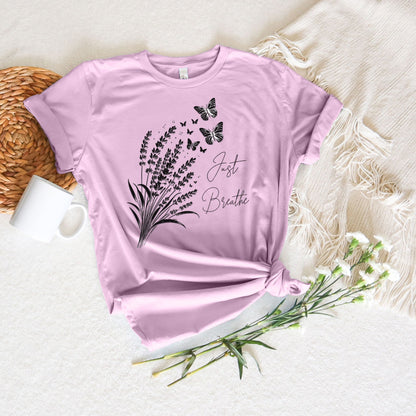 Just Breathe Lavender with Butterflies T-Shirt