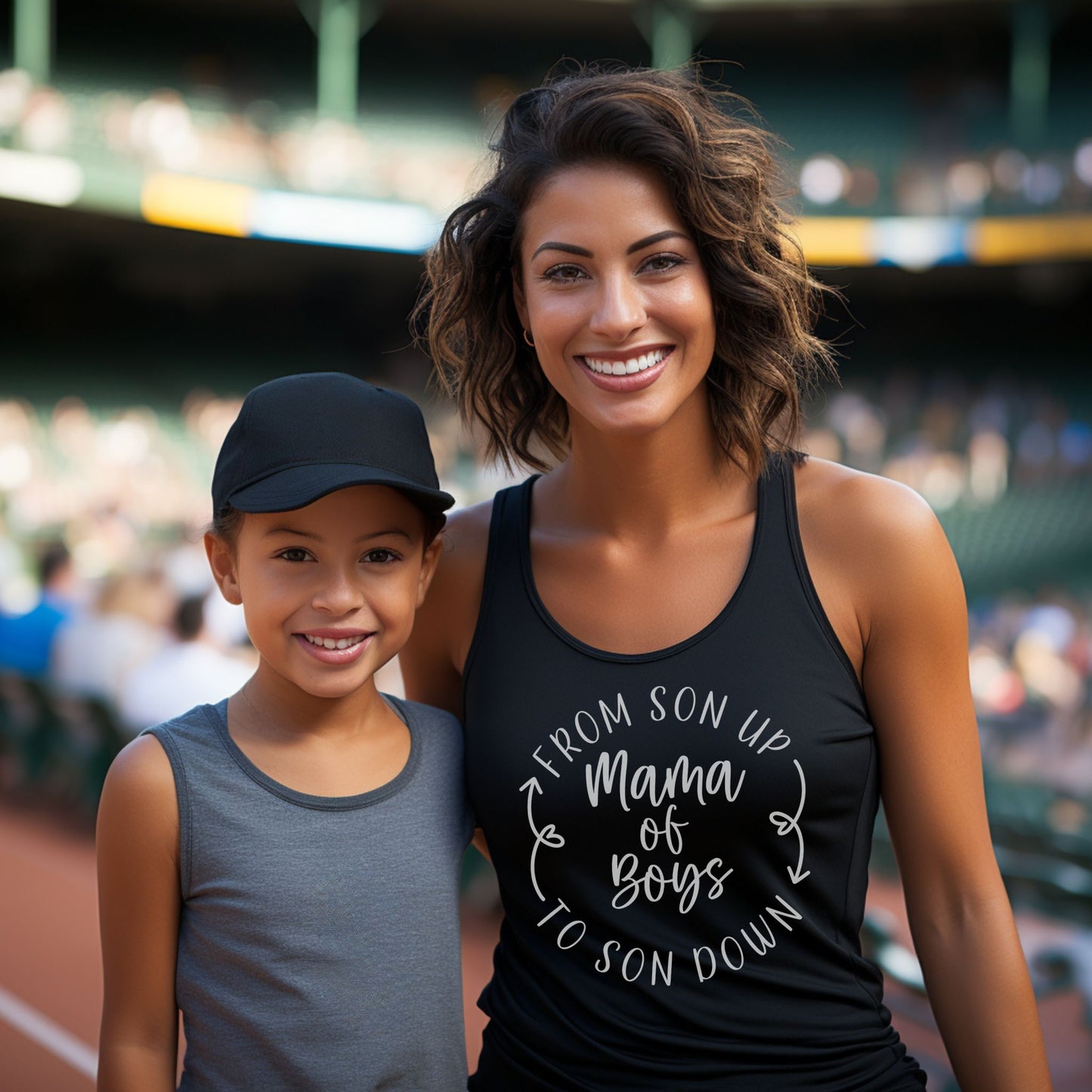 Mama of Boys From Son Up to Son Down Racerback Tank