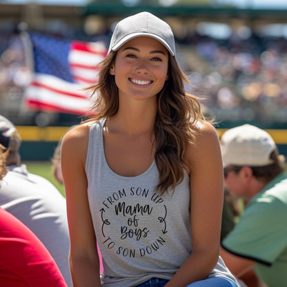 Mama of Boys From Son Up to Son Down Racerback Tank