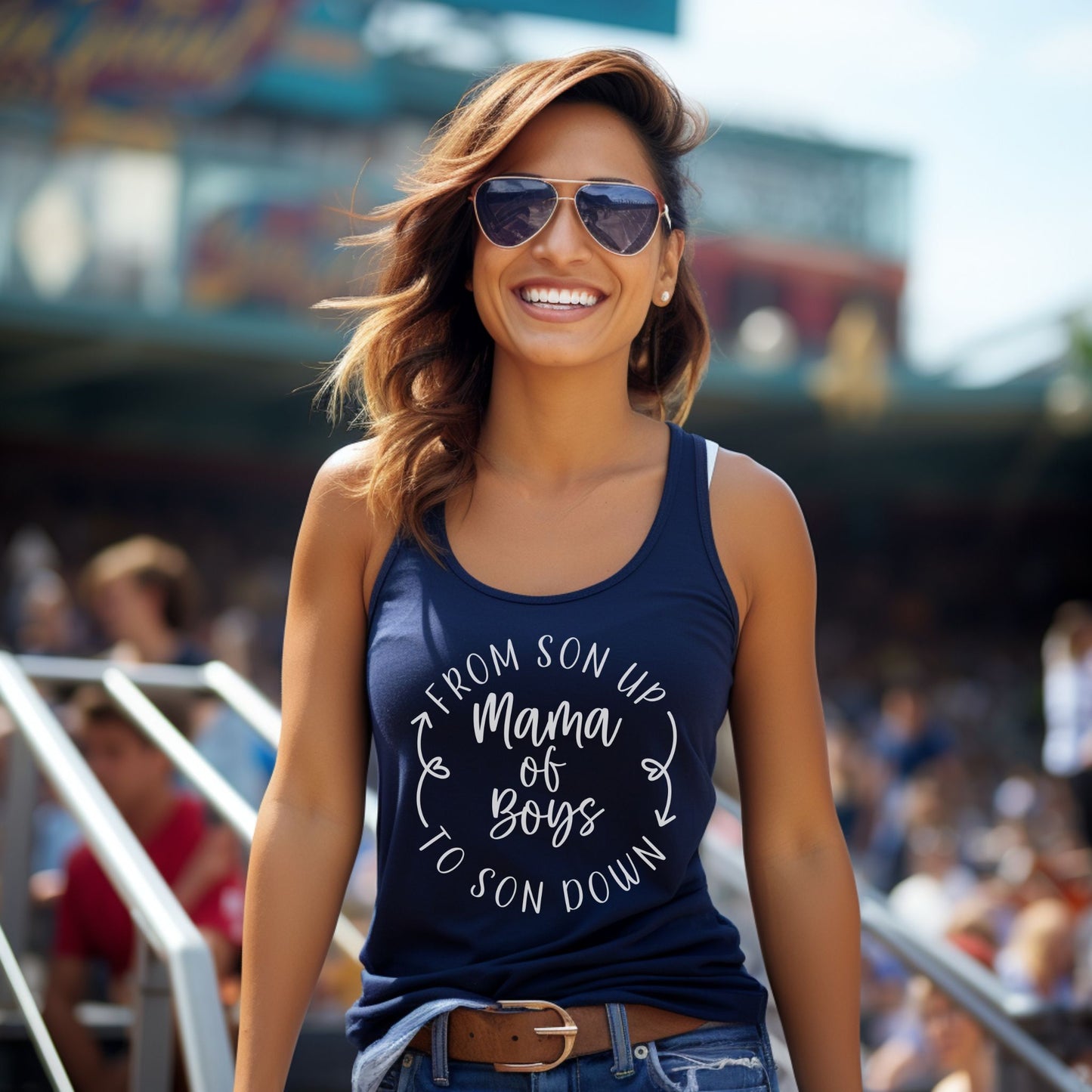 Mama of Boys From Son Up to Son Down Racerback Tank