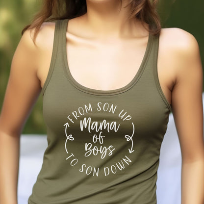 Mama of Boys From Son Up to Son Down Racerback Tank