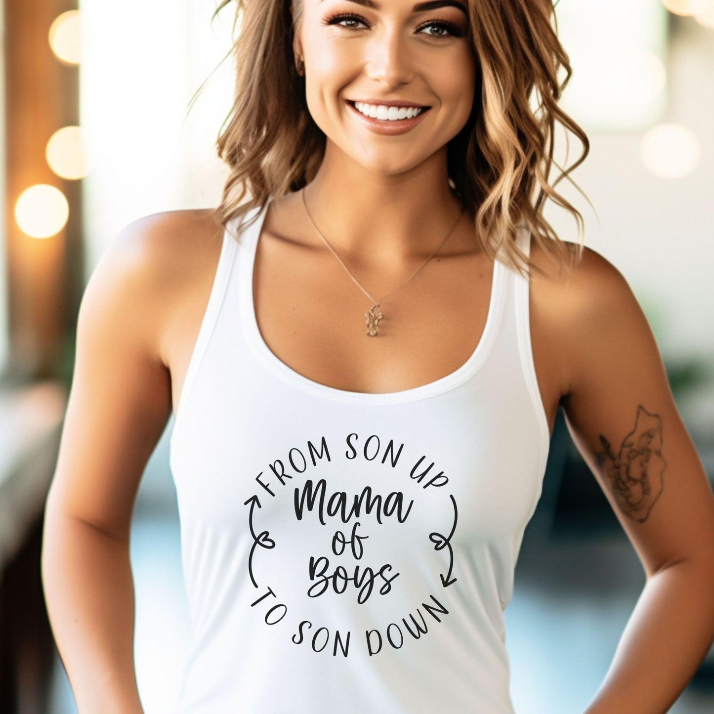 Mama of Boys From Son Up to Son Down Racerback Tank