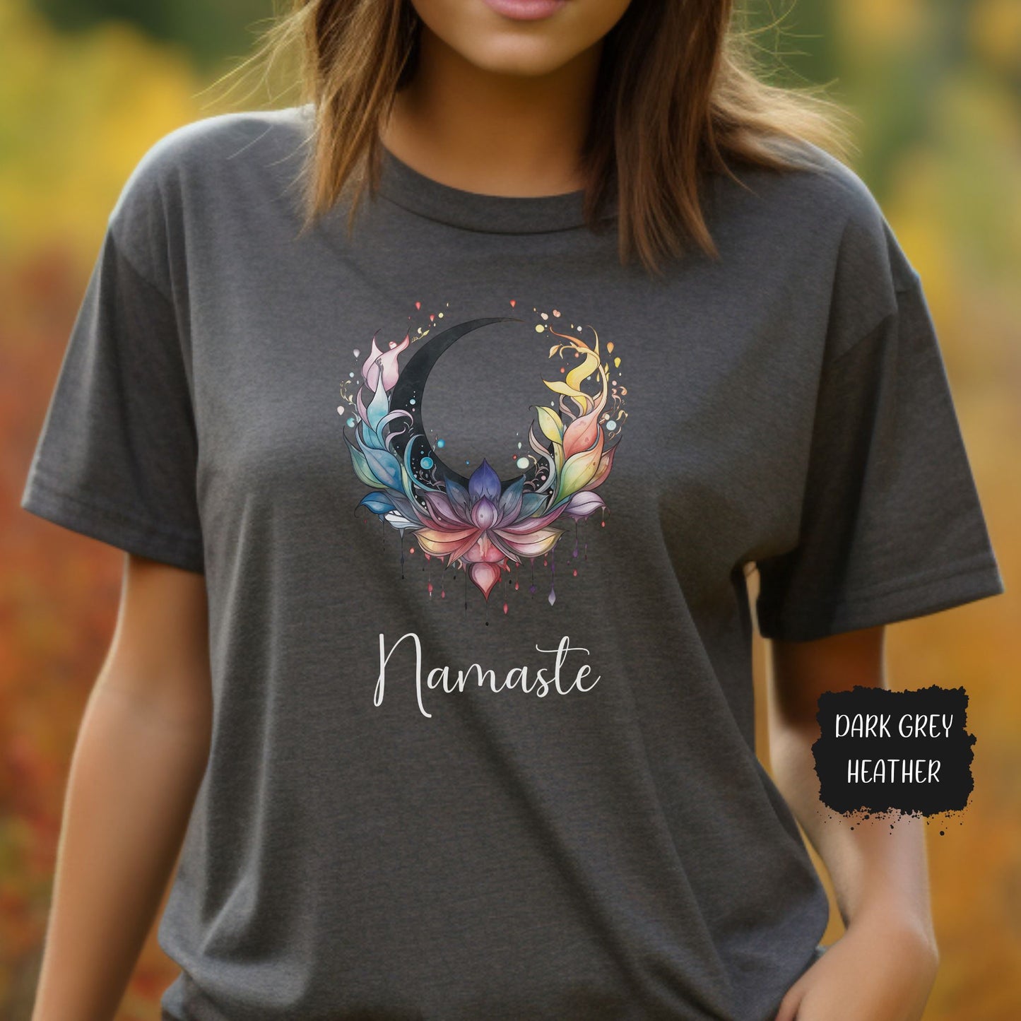 Namaste Rainbow Lotus Crescent Moon T-shirt