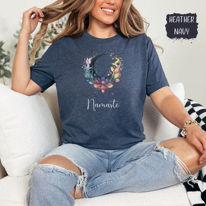 Namaste Rainbow Lotus Crescent Moon T-shirt