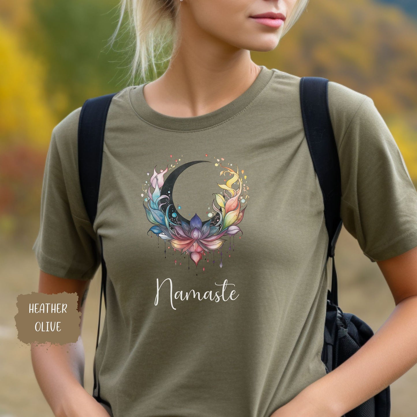 Namaste Rainbow Lotus Crescent Moon T-shirt