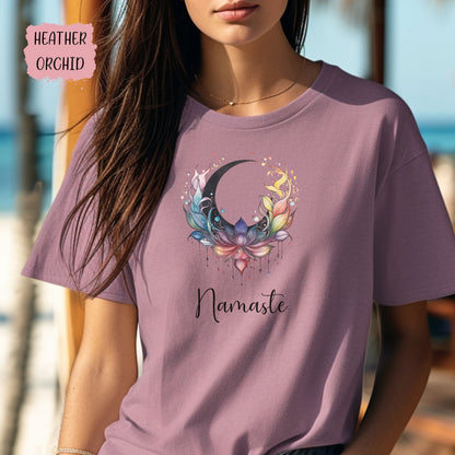 Namaste Rainbow Lotus Crescent Moon T-shirt