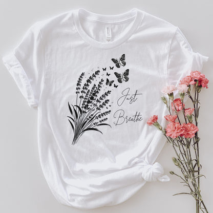 Just Breathe Lavender with Butterflies T-Shirt