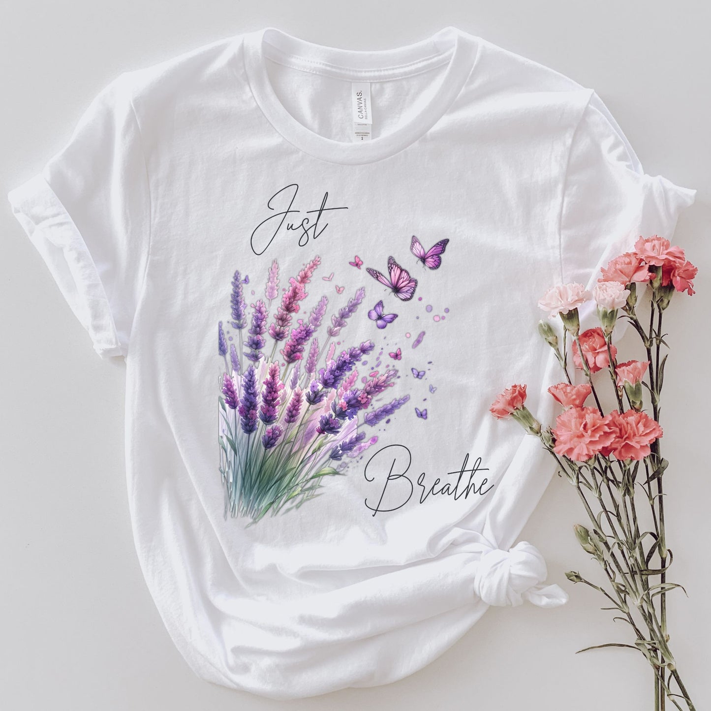 Just Breathe Purple & Pink Lavender Flower T-Shirt