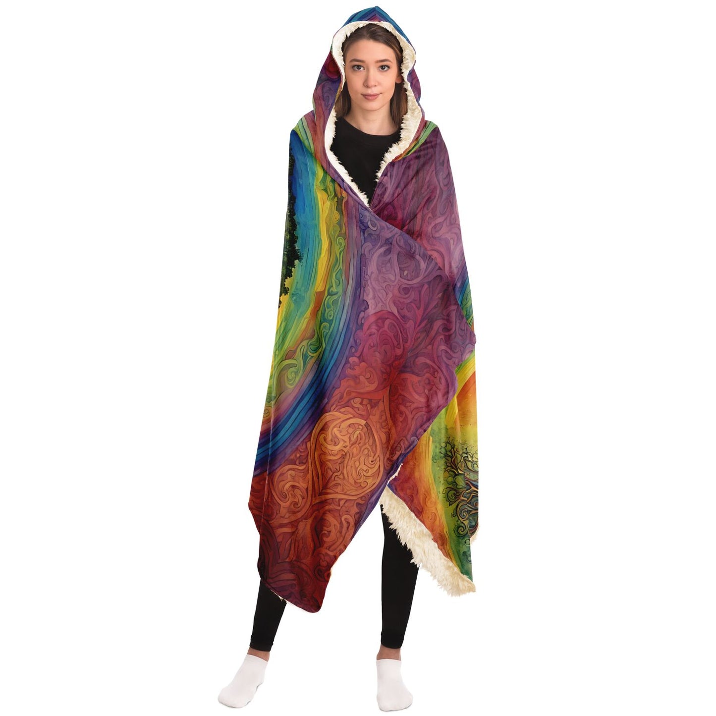 Rainbow Tree of Life Hooded Blanket