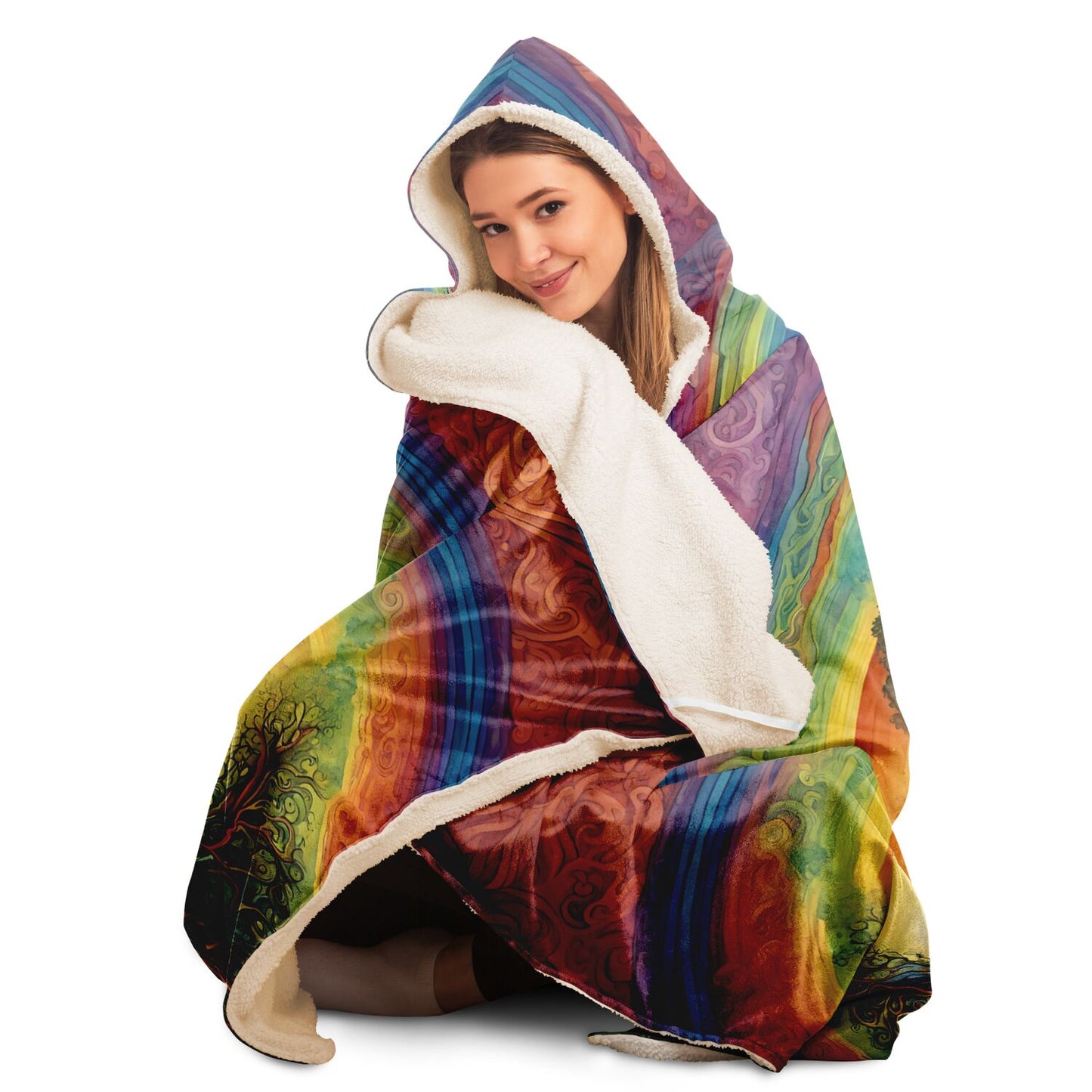 Rainbow Tree of Life Hooded Blanket