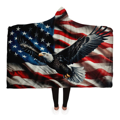 American Flag Bald Eagle Hooded Blanket