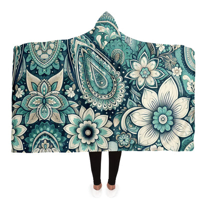 Teal Paisley Hooded Blanket