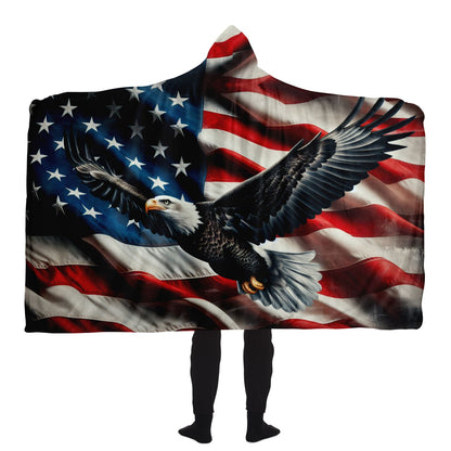 American Flag Bald Eagle Hooded Blanket