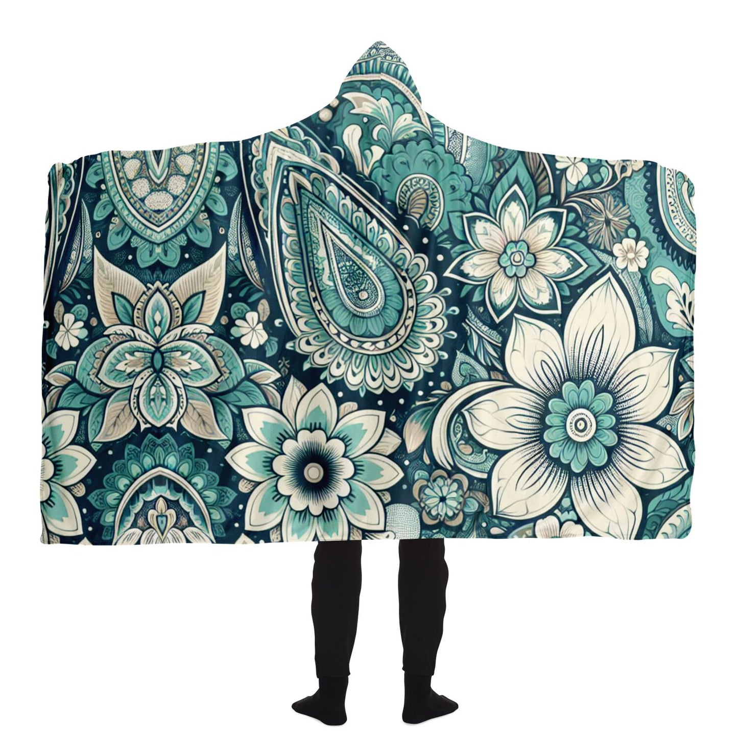 Teal Paisley Hooded Blanket