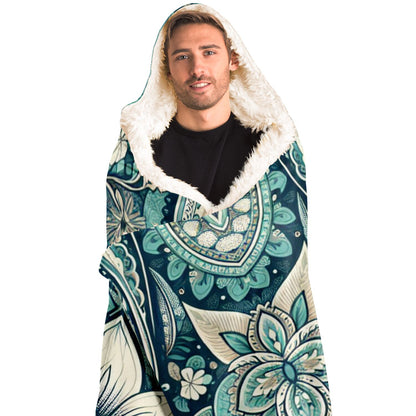 Teal Paisley Hooded Blanket